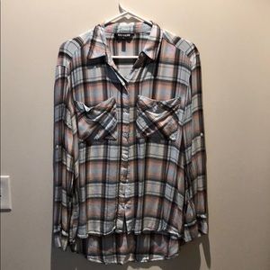 Powder Blue + Salmon Soft Flannel Button Down